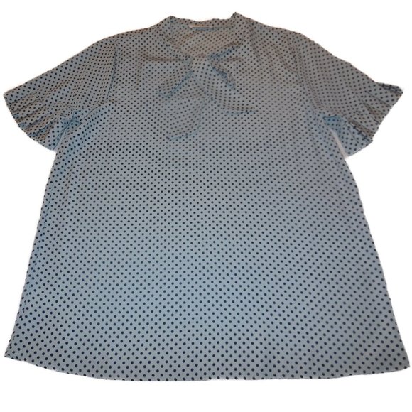 Blouse NEW Polka Dot Top summer shirt with Bow short pleated sleeve summer - Picture 1 of 6